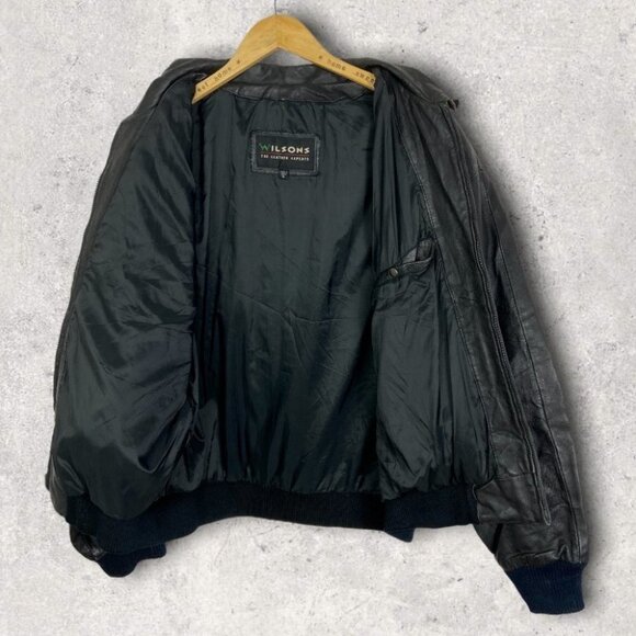 Vintage Wilsons 100% Leather Jacket World Flags Embroidered Patches Mens Coat XL - Picture 3 of 11